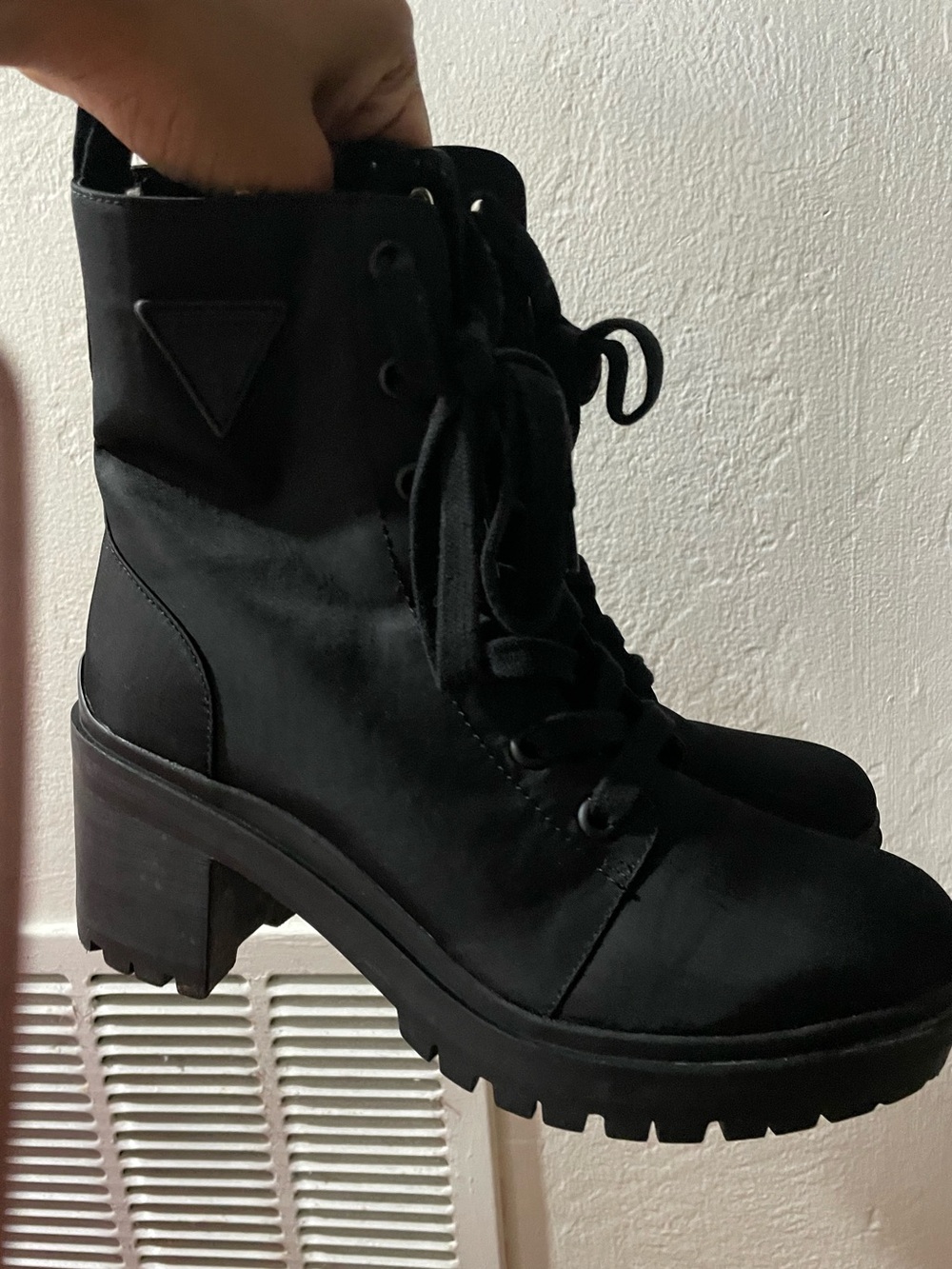 Guess Black Lace-Up Chunky Heel Ankle Boots
